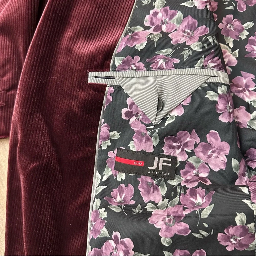 JF J. Ferrar Evening Velvet Blazer Jacket Slim Fit Men’s Sz 40 SH Red Wine
